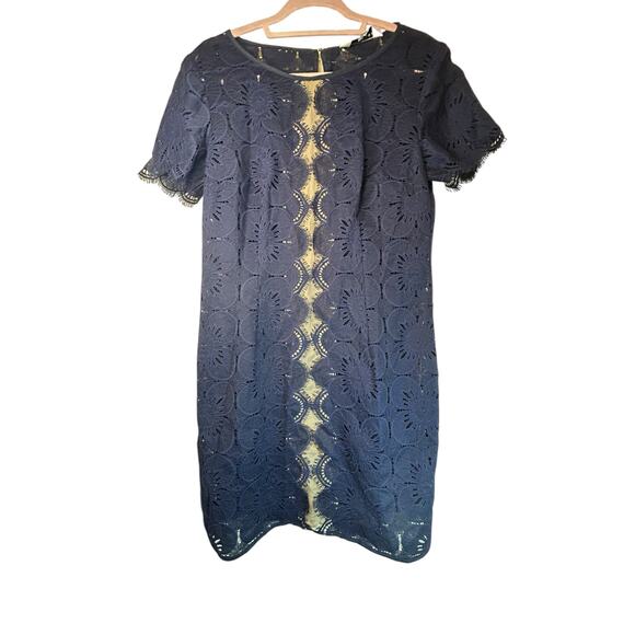 Trina Turk Short Sleeved Illusion Indigo Dress - Size 8 - Picture 2 of 12